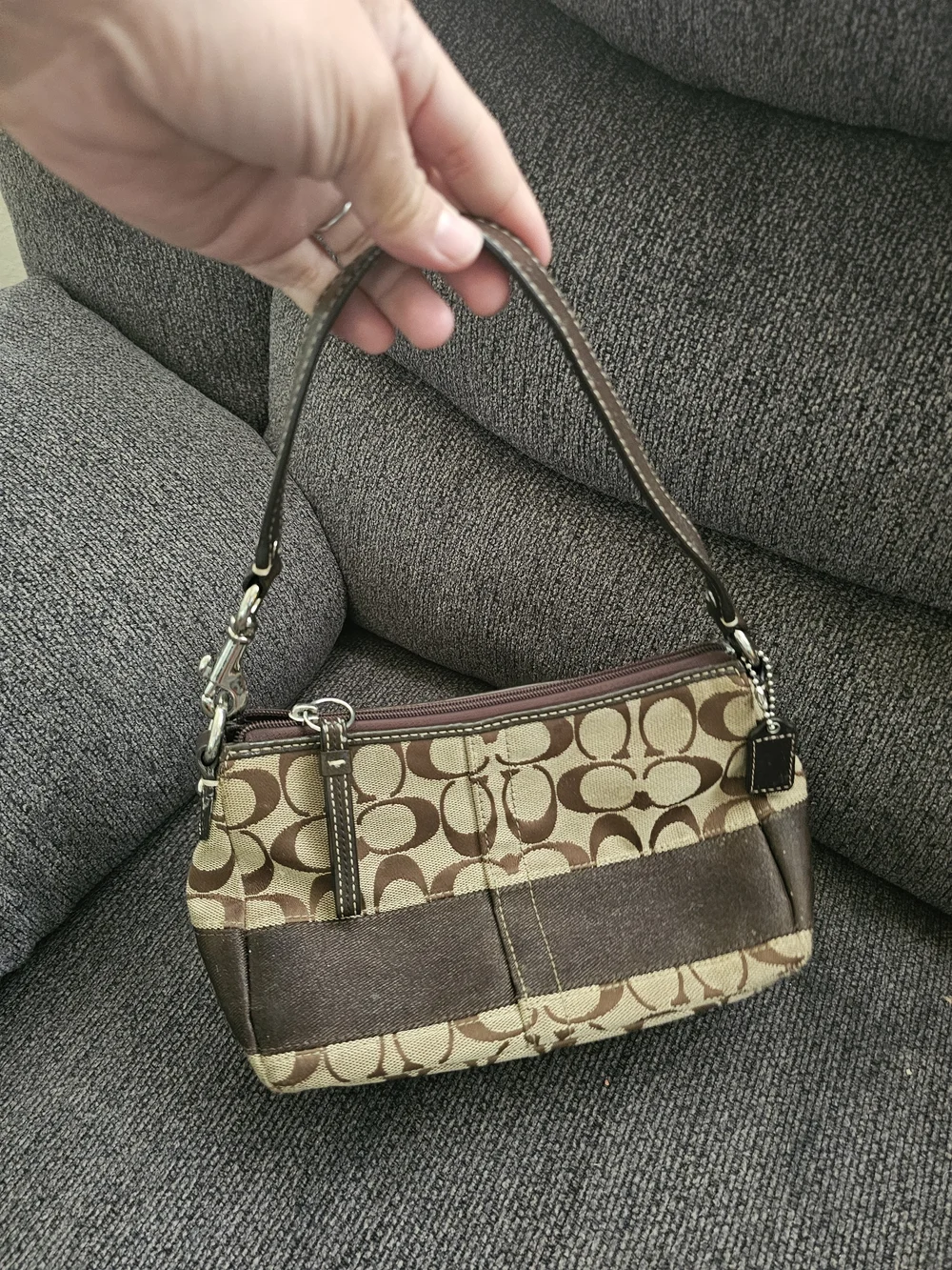 2009 Vintage Coach Signature Canvas and Leather Shoulder Bag in Brown